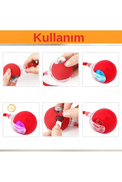 Hareketli Şarjlı Işıklı 360 Derece Dönen Akıllı Oyun Topu Kuyruklu İnteraktif Kedi Köpek Oyun Topu - 7