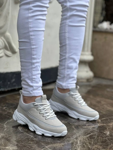 Pabucmarketi Bağcıklı Erkek Günlük Ayakkabı TAŞ SÜET (BEYAZ TABAN) - 3