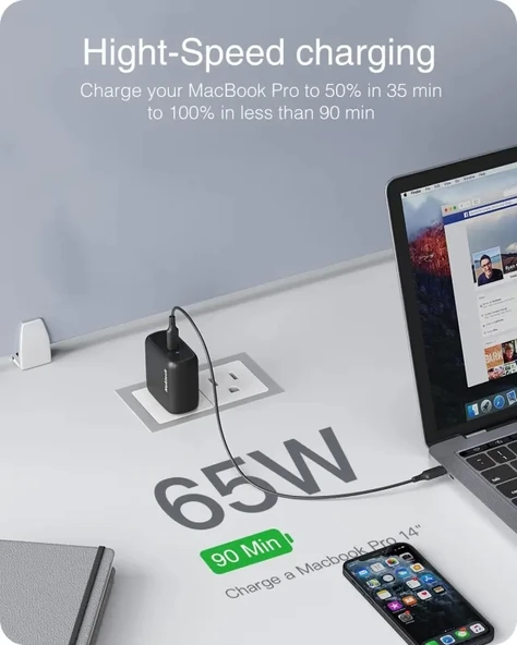 Nekteck 65W USB C Şarj Cihazı GaN II, 6,6ft Kabloyla - 2