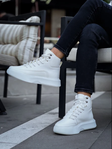 Pabucmarketi Bağcıklı Erkek Spor Bot BEYAZ (BEYAZ TABAN) - Resim 2