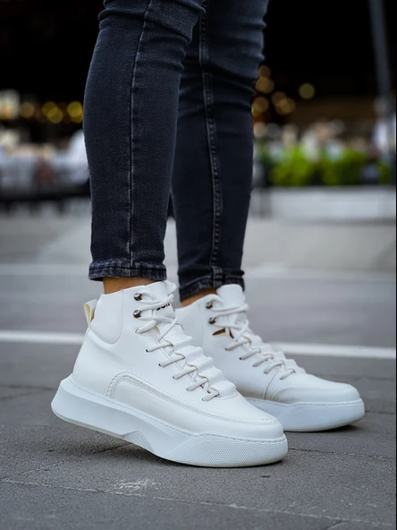 Pabucmarketi Bağcıklı Erkek Spor Bot BEYAZ (BEYAZ TABAN) - Resim 4