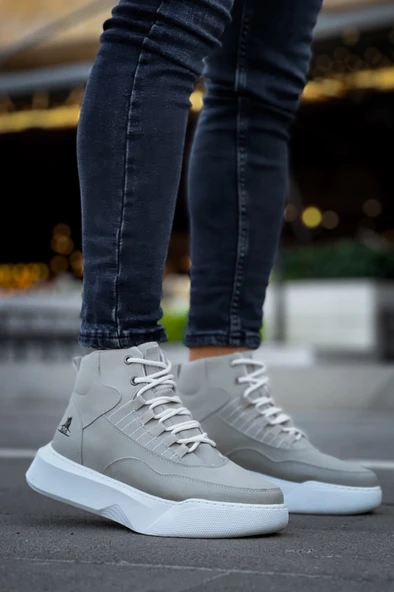 Pabucmarketi Bağcıklı Erkek Spor Bot GRİ (BEYAZ TABAN)