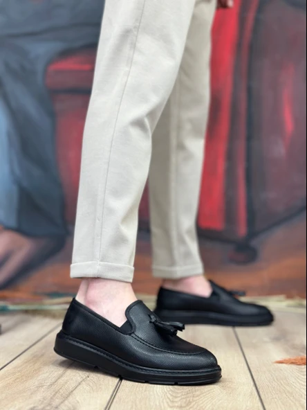 Pabucmarketi Bağcıksız Püsküllü Erkek Ayakkabı SİYAH (SİYAH TABAN) - Resim 3