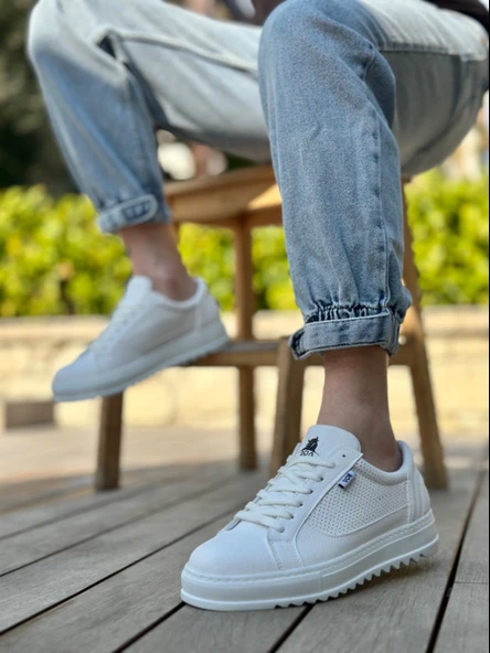 Pabucmarketi Bağcıklı Erkek Spor Ayakkabı BEYAZ (BEYAZ TABAN) - Resim 2