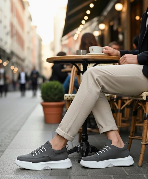 Pabucmarketi Bağcıklı Erkek Spor Ayakkabı ANTRASİT (BEYAZ TABAN) - Resim 3