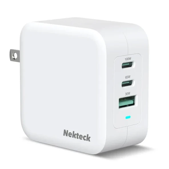 Nekteck GaN Şarj Cihazı 100W USB C Şarj Cihazı 3 Bağlantı Noktalı White