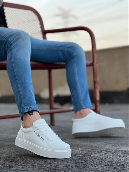 Pabucmarketi Bağcıklı Erkek Spor Ayakkabı BEYAZ (BEYAZ TABAN) - Resim 3