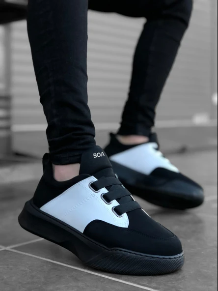 Pabucmarketi Bantlı Erkek Spor Ayakkabı SİYAH BEYAZ (SİYAH TABAN) - Resim 2