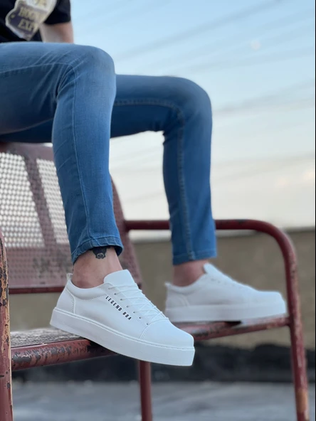 Pabucmarketi Bağcıklı Erkek Spor Ayakkabı BEYAZ (BEYAZ TABAN) ürün görseli