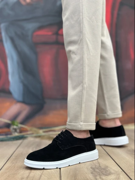 Pabucmarketi Bağcıklı Casual Erkek Ayakkabı SİYAH SÜET (BEYAZ TABAN) - Resim 3