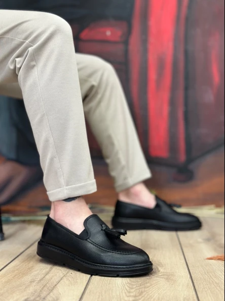 Pabucmarketi Bağcıksız Püsküllü Erkek Ayakkabı SİYAH (SİYAH TABAN) ürün görseli