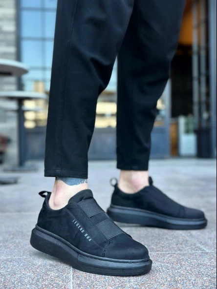 Pabucmarketi Bağcıksız Çift Bant Erkek Ayakkabı SİYAH (SİYAH TABAN) - Resim 2