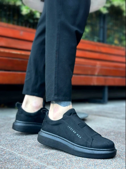 Pabucmarketi Bağcıksız Çift Bant Erkek Ayakkabı SİYAH (SİYAH TABAN) - Resim 3