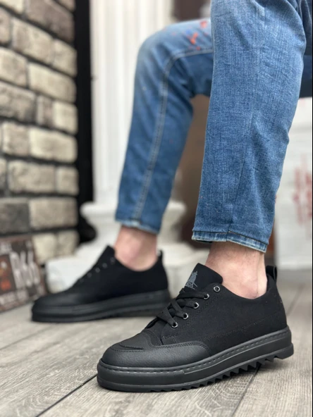 Pabucmarketi Bağcıklı Erkek Spor Ayakkabı SİYAH (SİYAH TABAN) - Resim 2