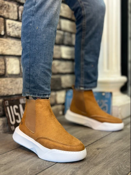 Pabucmarketi Lastikli Erkek Spor Bot TABA SÜET (BEYAZ TABAN) ürün görseli