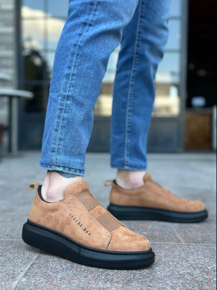 Pabucmarketi Bağcıksız Çift Bant Erkek Ayakkabı TABA (SİYAH TABAN) - Resim 3