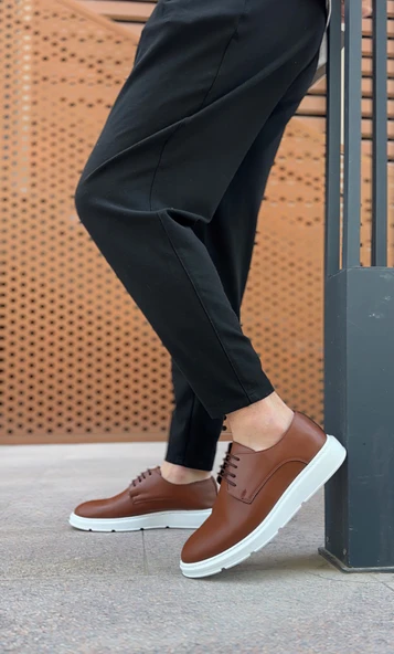 Pabucmarketi Bağcıklı Casual Erkek Ayakkabı TABA (BEYAZ TABAN) - Resim 2