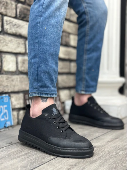 Pabucmarketi Bağcıklı Erkek Spor Ayakkabı SİYAH (SİYAH TABAN) ürün görseli