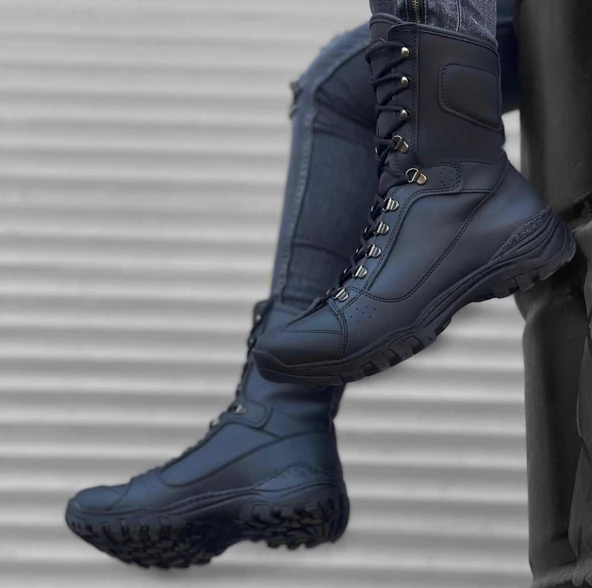 Pabucmarketi Bağcıklı Erkek Askeri Postal Bot SİYAH (SİYAH TABAN) - Resim 2