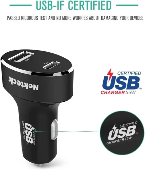 Nekteck Type C Araç Şarj Cihazı, USB Adaptörü - 2