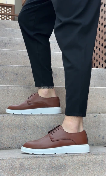 Pabucmarketi Bağcıklı Casual Erkek Ayakkabı TABA (BEYAZ TABAN) - Resim 4