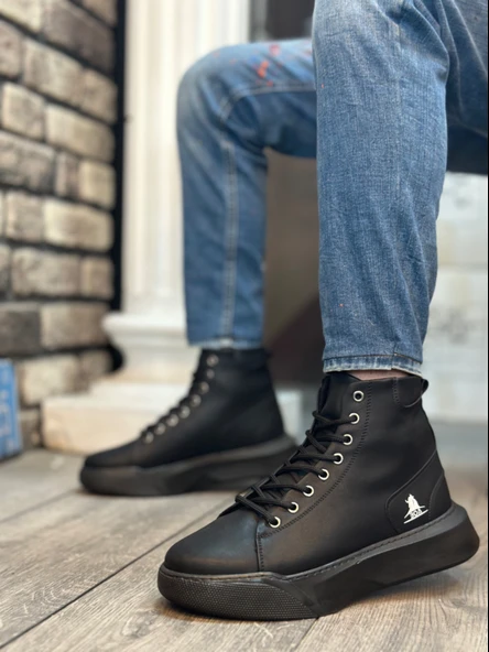 Pabucmarketi Bağcıklı Erkek Spor Bot SİYAH (SİYAH TABAN) - Resim 2