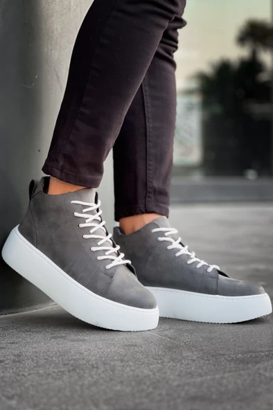 Pabucmarketi Bağcıklı Erkek Spor Bot ANTRASİT (BEYAZ TABAN)