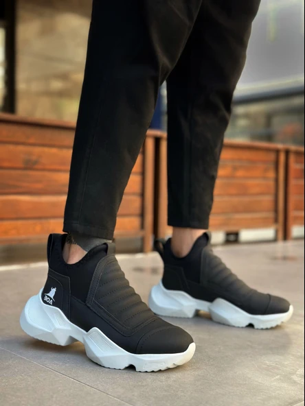 Pabucmarketi Bağcıksız Erkek Spor Bot SİYAH (BEYAZ TABAN) - Resim 3