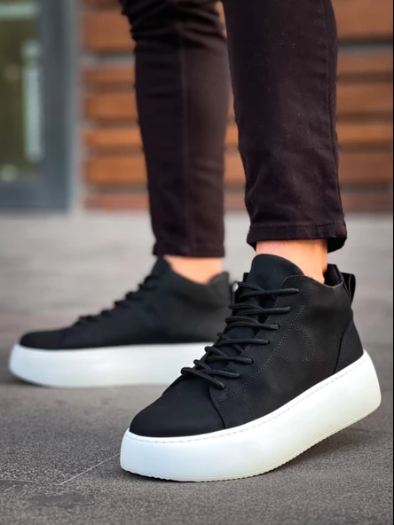 Pabucmarketi Bağcıklı Erkek Spor Bot SİYAH (BEYAZ TABAN) - Resim 2