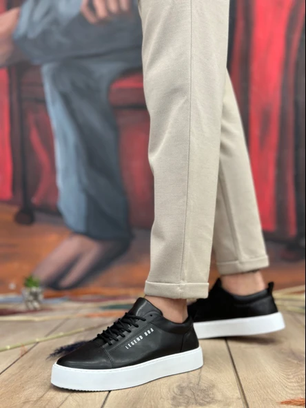 Pabucmarketi Bağcıklı Erkek Spor Ayakkabı SİYAH (BEYAZ TABAN) - Resim 2