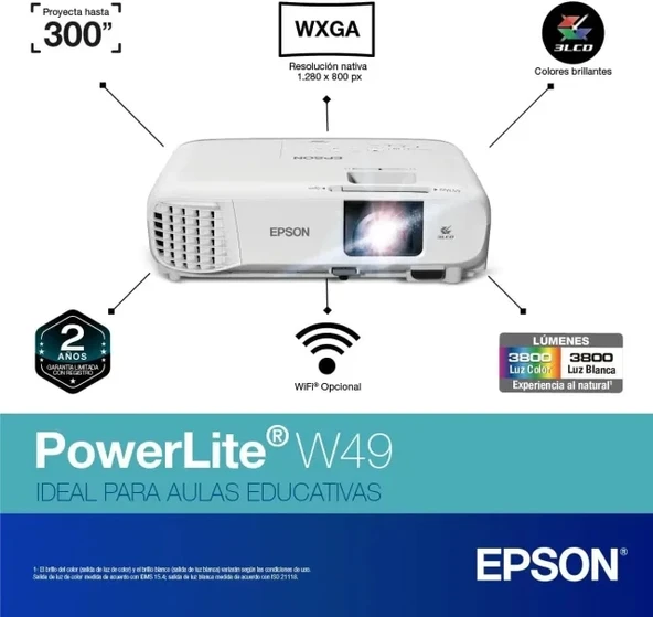 Epson, EPSV11H983020, PowerLite W49 3LCD WXGA Sınıf Projektörü - 2