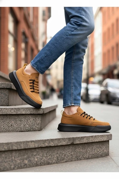 Pabucmarketi Bağcıklı Erkek Spor Ayakkabı TABA SÜET (SİYAH TABAN) - 2