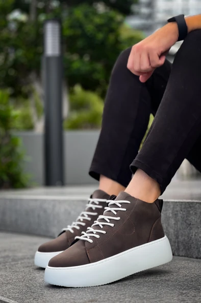 Pabucmarketi Bağcıklı Erkek Spor Bot KAHVE (BEYAZ TABAN) - Resim 5