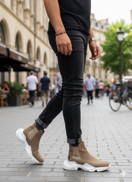 Pabucmarketi Lastikli Erkek Spor Bot VİZON (BEYAZ TABAN) ürün görseli