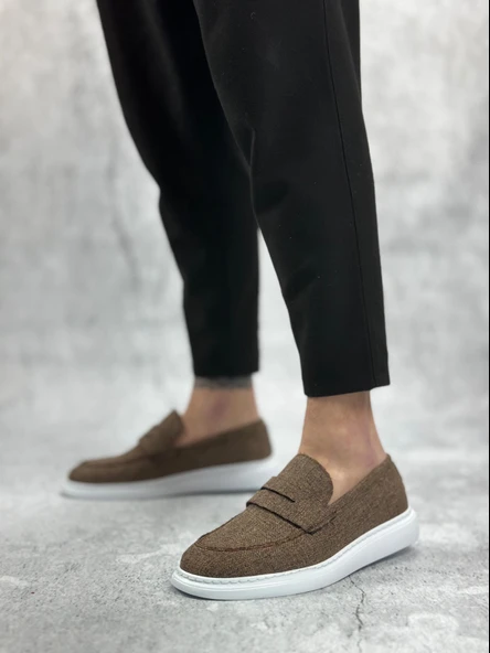 Pabucmarketi Bağcıksız Keten Erkek Ayakkabı KAHVE - Resim 3