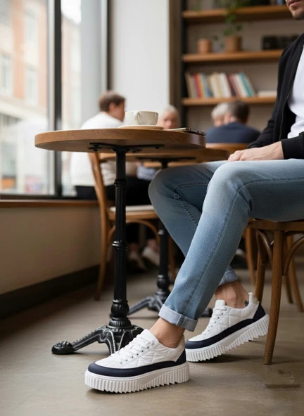 Pabucmarketi Bağcıklı Paraşüt Kumaş Erkek Spor Ayakkabı BEYAZ LACİVERT (BEYAZ TABAN) - Resim 5