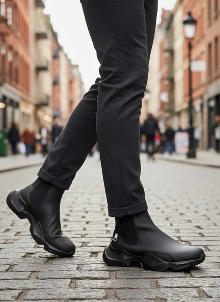 Pabucmarketi Lastikli Erkek Spor Bot SİYAH (SİYAH TABAN) - Resim 2