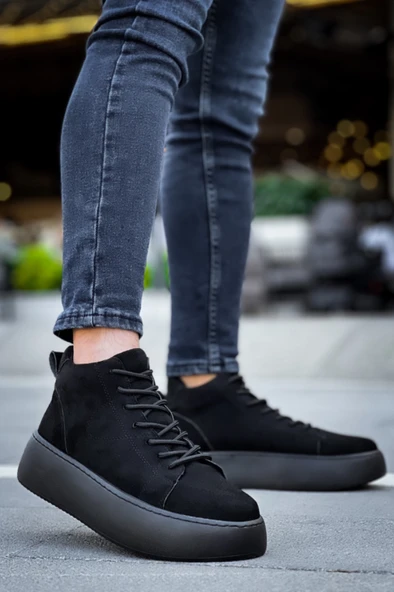 Pabucmarketi Bağcıklı Erkek Spor Bot SİYAH SÜET (SİYAH TABAN) - Resim 4