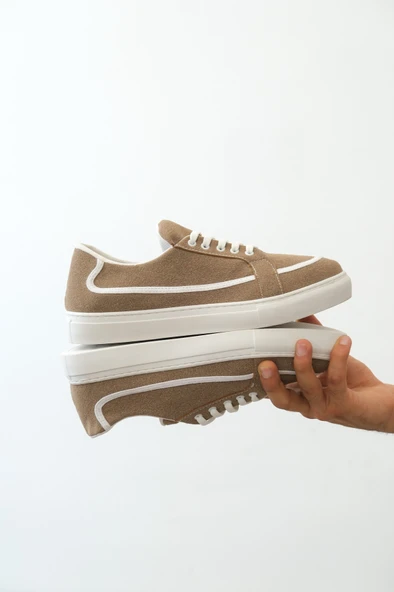 Pabucmarketi Bağcıklı Erkek Spor Ayakkabı VİZON (BEYAZ TABAN) - Resim 4