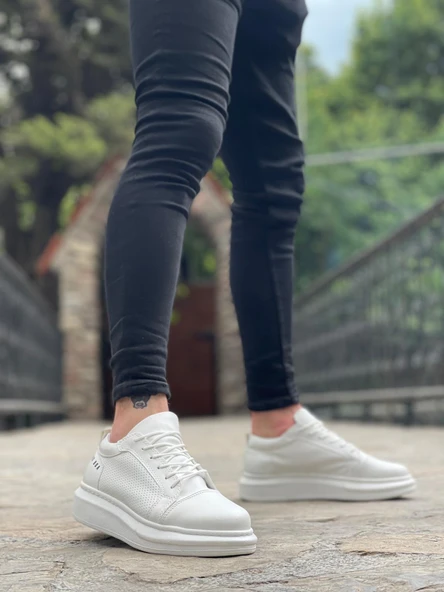 Pabucmarketi Bağcıklı Erkek Spor Ayakkabı BEYAZ (BEYAZ TABAN) - 2
