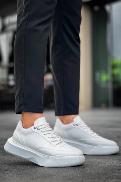 Pabucmarketi Bağcıklı Erkek Spor Ayakkabı BEYAZ (BEYAZ TABAN) ürün görseli 1