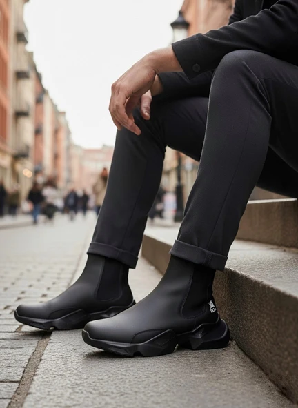 Pabucmarketi Lastikli Erkek Spor Bot SİYAH (SİYAH TABAN) ürün görseli