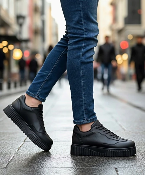 Pabucmarketi Bağcıklı Erkek Günlük Ayakkabı SİYAH (SİYAH TABAN) ürün görseli