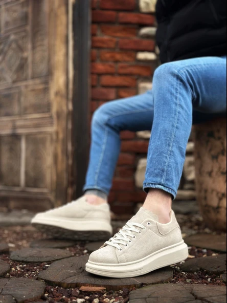 Pabucmarketi Bağcıklı Erkek Spor Ayakkabı KREM SÜET (KREM TABAN) ürün görseli