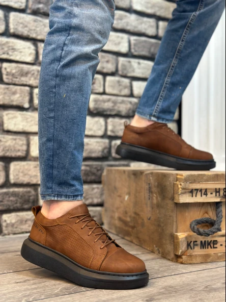 Pabucmarketi Bağcıklı Erkek Spor Ayakkabı TABA (SİYAH TABAN) ürün görseli