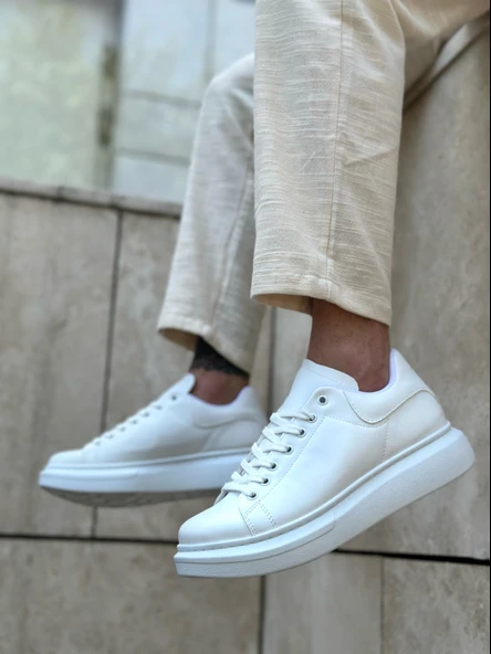 Pabucmarketi Bağcıklı Erkek Spor Ayakkabı BEYAZ (BEYAZ TABAN) - Resim 3