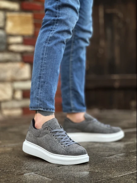 Pabucmarketi Bağcıklı Erkek Spor Ayakkabı GRİ SÜET (BEYAZ TABAN) ürün görseli