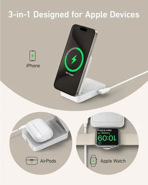 Anker MagGo MagSafe 3'ü 1 Arada Şarj İstasyonu - 5