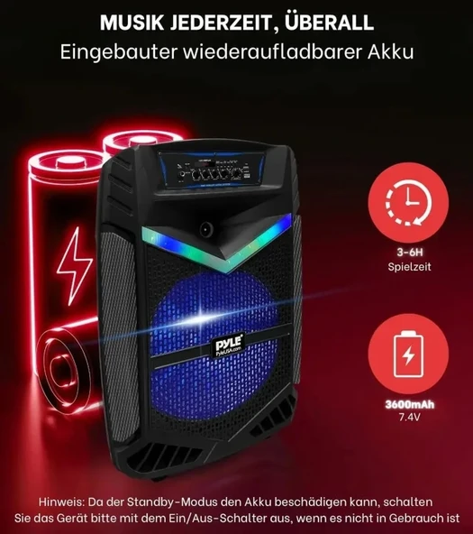 Pyle Taşınabilir Bluetooth PA Hoparlör Sistemi - 600W - 6