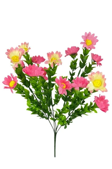 Nettenevime Yapay Çiçek Pembe Koyu Papatya 5 Dallı Plastik Dekoratif Yapay Bitki - 7